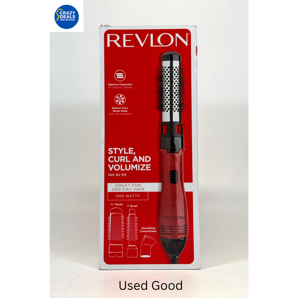 Revlon Style, Curl and Volumize Ionic 1 and 1-1/2 Hot Air Styling Kit Red 1200W